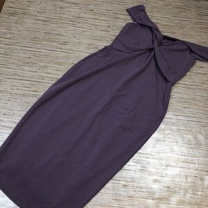 C-22 Nookie Dolly Midi Dress Purple Off Shoulder Twist Front Stretch Violet XS